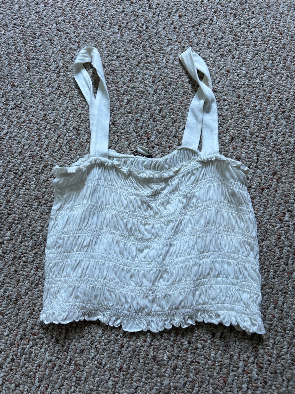 American Eagle Outfitters White Smocked Crop Tank